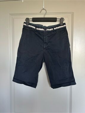 Bogner Navy Flat-Front Cotton Chino Shorts with Contrast Waistband